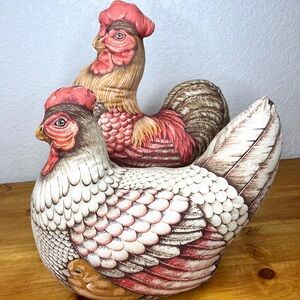 Vtg Chicken & Rooster Plush Fabric Decorative Pillow Farmhouse Decor Country Set